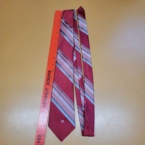 Etienne Aigner Mens Necktie Burgundy Grey White Diagonal Striped Silk Blend Tie